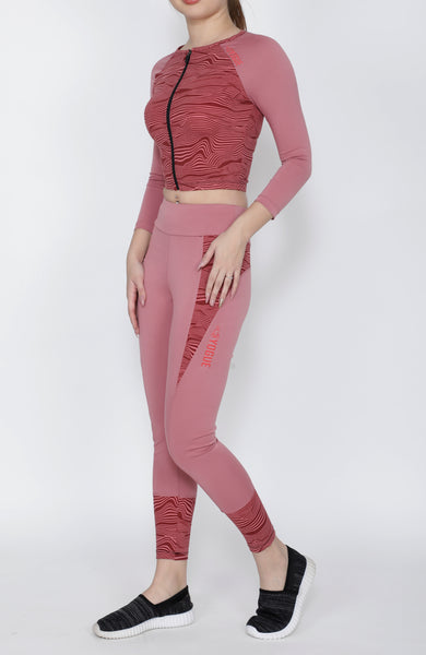 Shop The Look - Crop Zipper + Tights - Peach Wavy