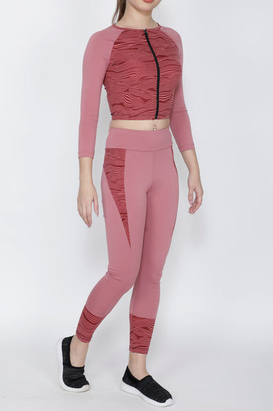 Shop The Look - Crop Zipper + Tights - Peach Wavy