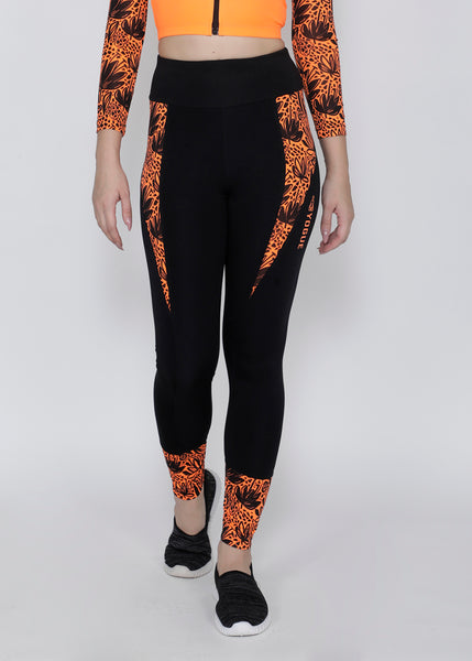 Black Orange Floral Convex-Cut Tights