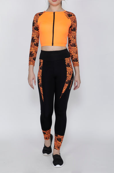 Shop The Look - Crop Zipper + Tights - Orange Black