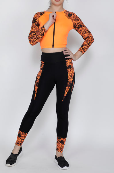 Shop The Look - Crop Zipper + Tights - Orange Black