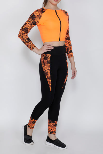 Shop The Look - Crop Zipper + Tights - Orange Black