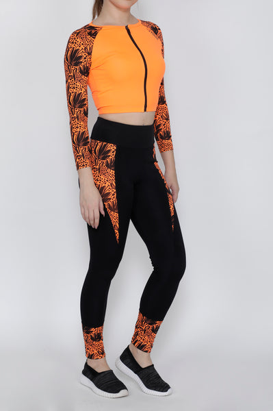 Shop The Look - Crop Zipper + Tights - Orange Black