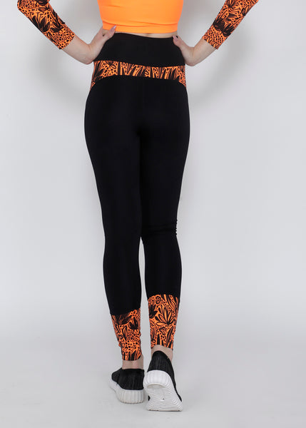 Black Orange Floral Convex-Cut Tights