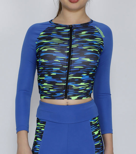 Blue Black Illusion Crop Zipper