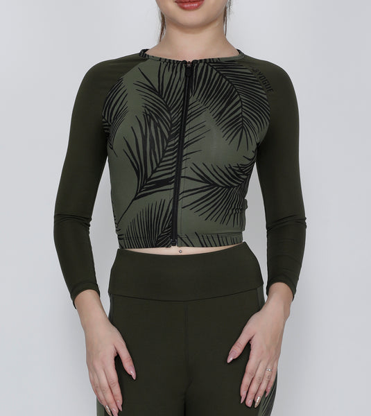 Olive Leaves Crop Zipper