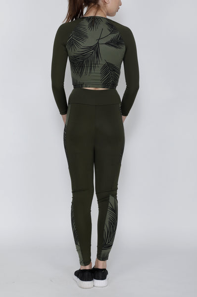 Shop The Look - Crop Zipper + Tights - Olive Leaves