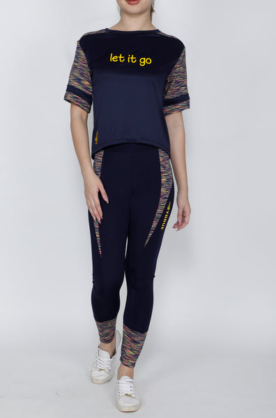 Shop The Look - Crop Top + Tights - Navy Streaks