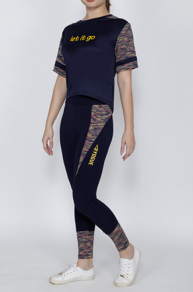 Shop The Look - Crop Top + Tights - Navy Streaks