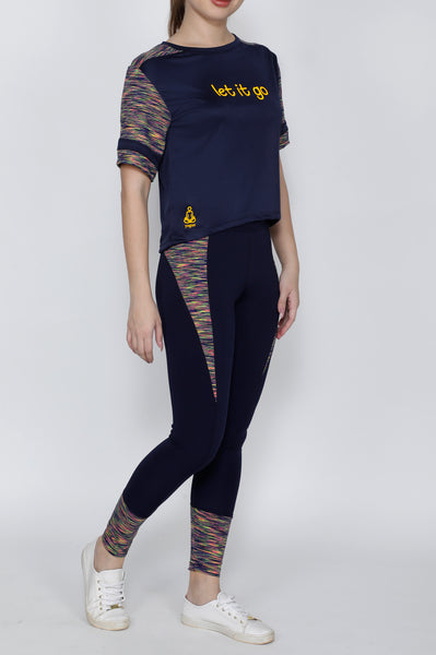 Shop The Look - Crop Top + Tights - Navy Streaks