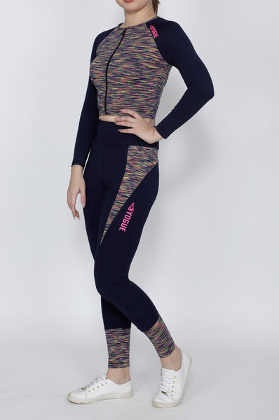 Shop The Look - Crop Zipper + Tights - Navy Streaks