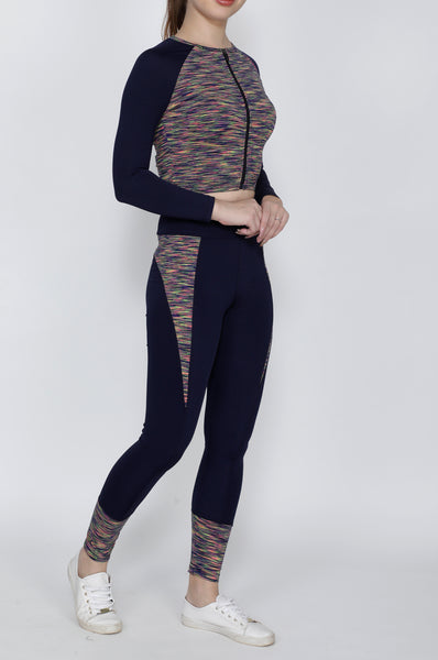 Shop The Look - Crop Zipper + Tights - Navy Streaks