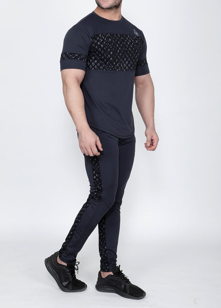 Charcoal Abstract Black Slim-Fit Trackpants