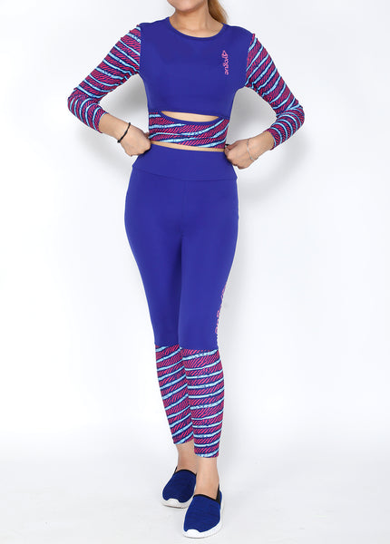 Shop The Look - Cutout Full Sleeve Top + Tights - Pink & Blue Stripes