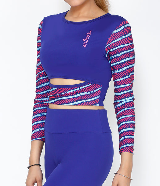 Pink & Blue Stripes Cutout Full Sleeve Top
