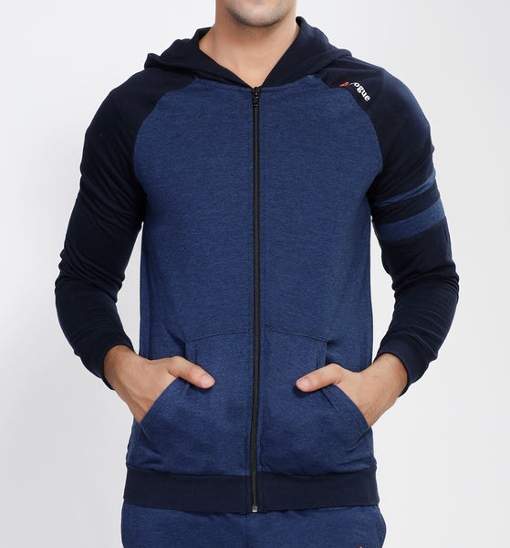 Blue Hooded Tracksuit with Navy Contrast