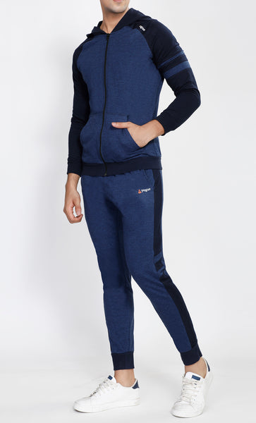 Blue Hooded Tracksuit with Navy Contrast