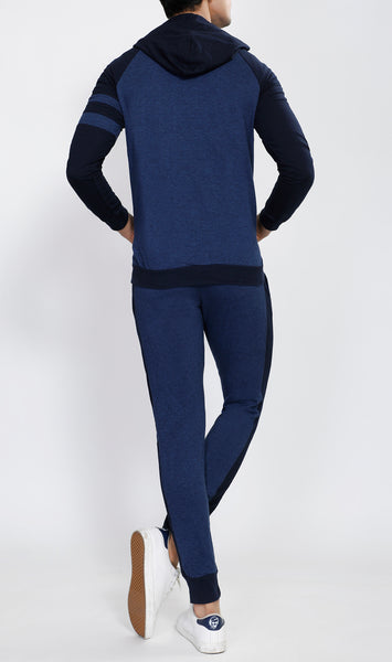 Blue Hooded Tracksuit with Navy Contrast