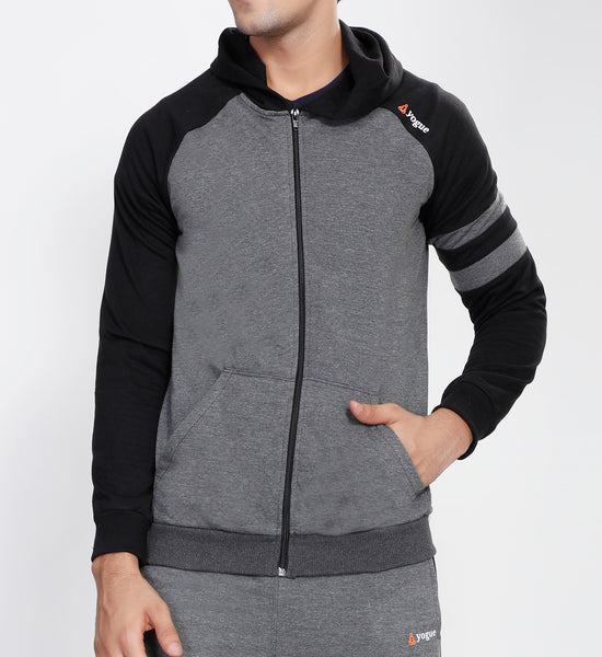 Graphite Grey Hooded Tracksuit with Black Contrast