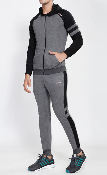 Graphite Grey Hooded Tracksuit with Black Contrast