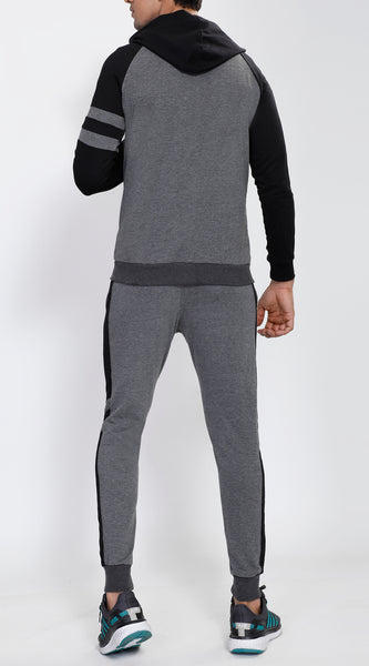 Graphite Grey Hooded Tracksuit with Black Contrast