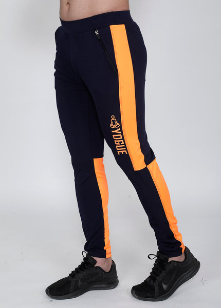 Navy Neon Orange Slim-Fit Trackpants