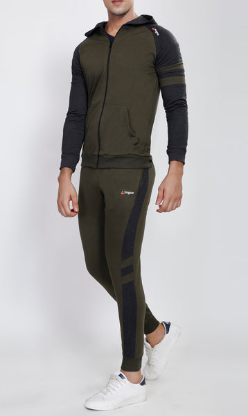 Millitary Green Hooded Tracksuit with Charcoal Contrast
