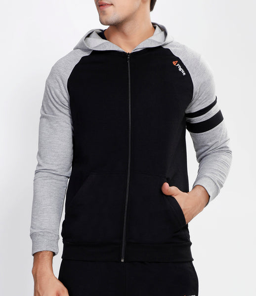 Black Hooded Tracksuit with Grey Contrast