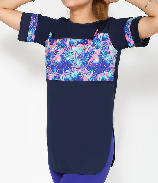 Floral Navy Long T-Shirt