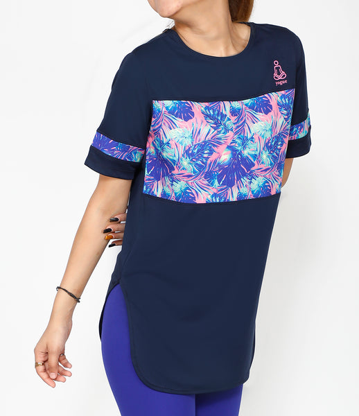 Floral Navy Long T-Shirt