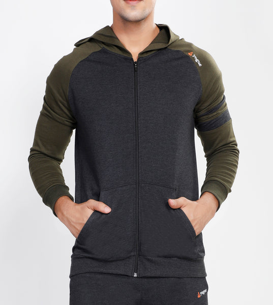 Charcoal Hooded Tracksuit with Millitary Green Contrast