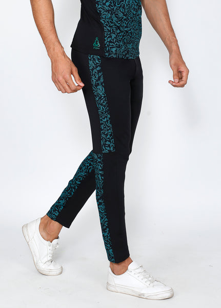 Teal & Black Slim-Fit Trackpants