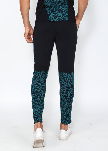 Teal & Black Slim-Fit Trackpants