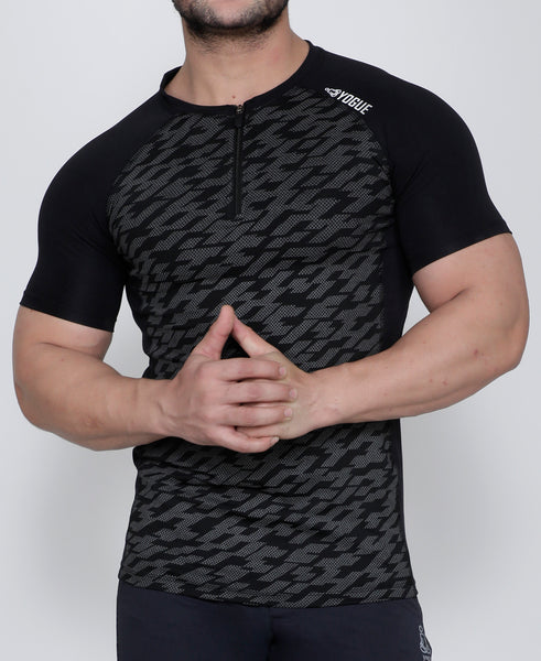 Black Zigzag Dotted Compression T-Shirt