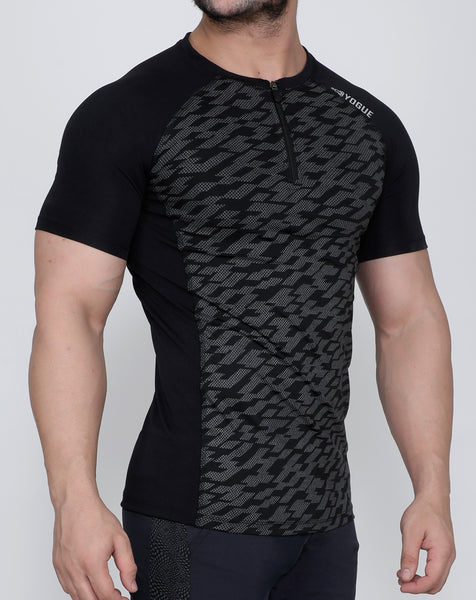 Black Zigzag Dotted Compression T-Shirt