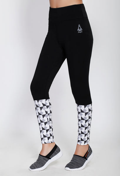 Black White Trigonal 2Tone Tights