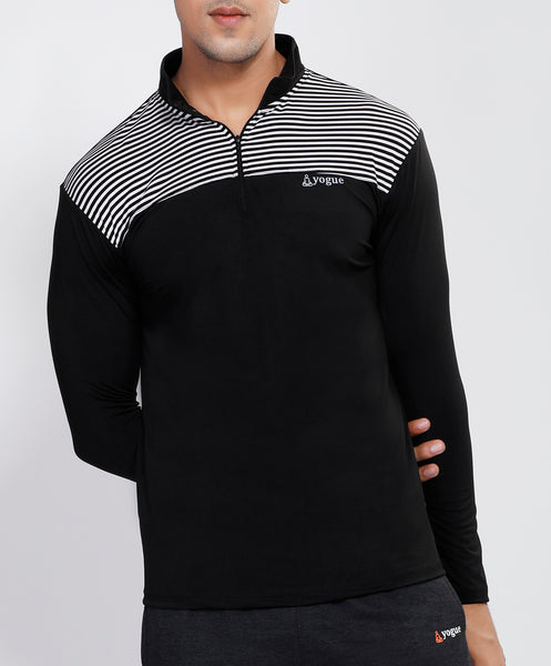 Black White Stripes Half Zipper