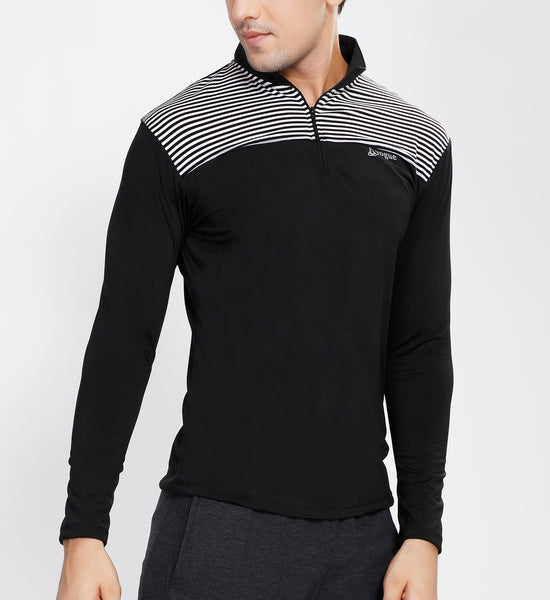 Black White Stripes Half Zipper