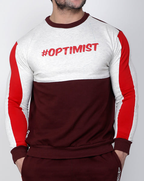 Wine Red & White Thermal Sweatshirt