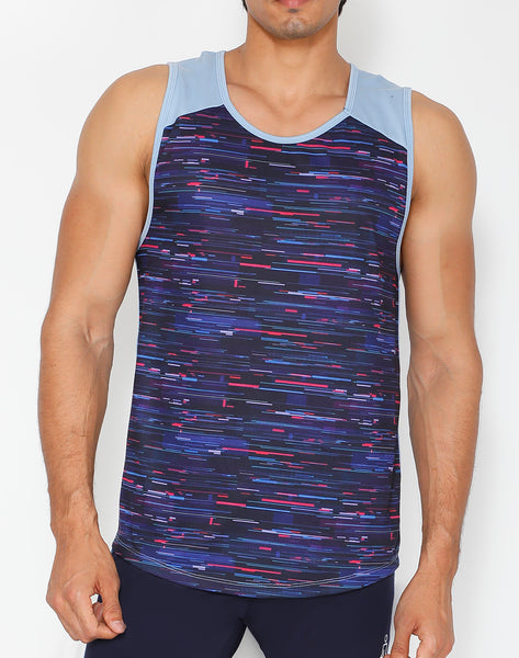 Blue Glitch Cotton Tank