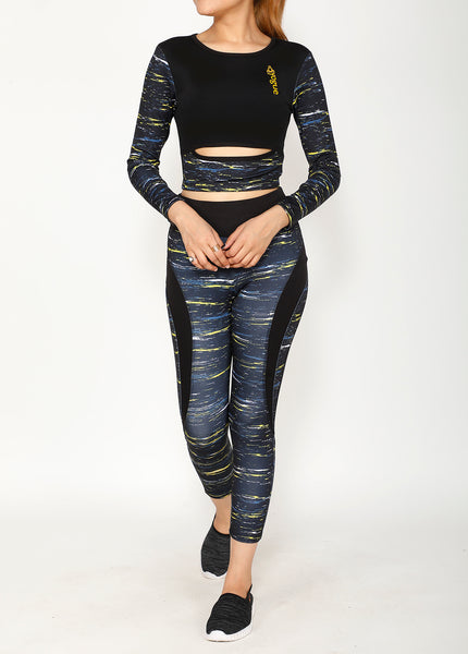 Shop The Look - Cutout Full Sleeve Top + Tights - Atlantic Black