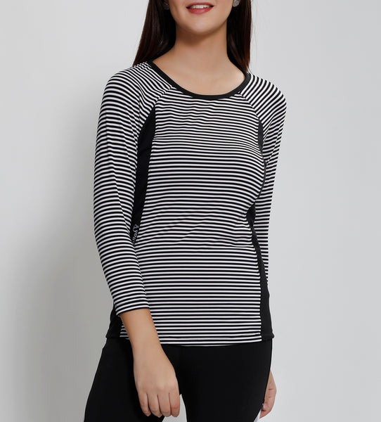 White Stripes Quarter Sleeves Top