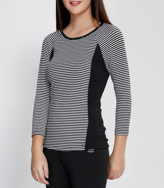 White Stripes Quarter Sleeves Top