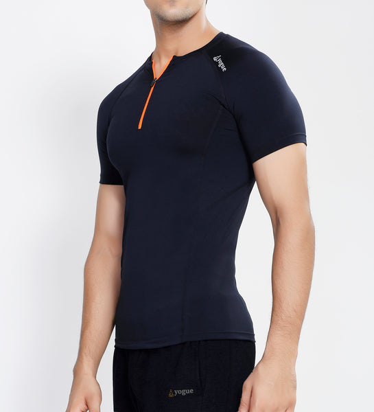 Navy Half Zipper Compression T-Shirt