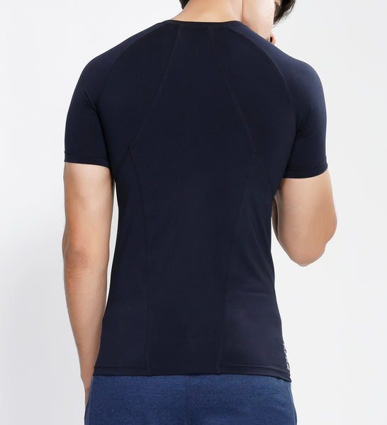 Navy Half Zipper Compression T-Shirt