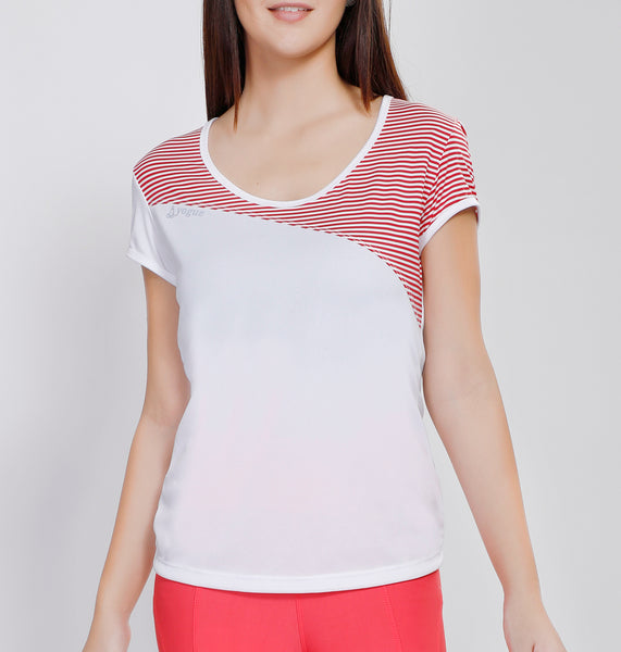 White Red Stripes Oblique  T-Shirt