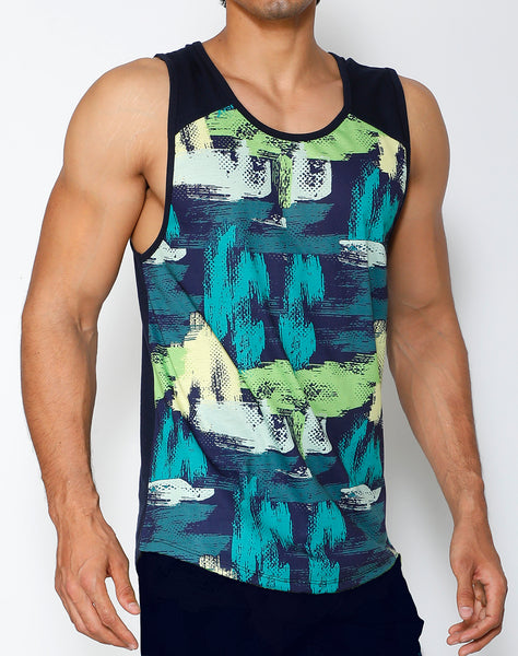 Navy & Green Cotton Tank