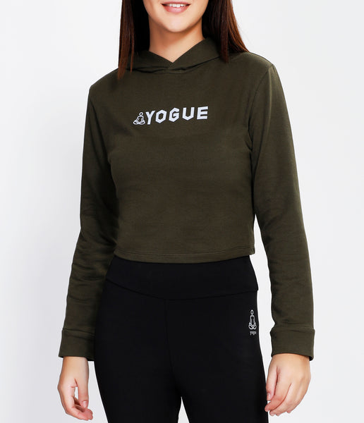 Army Green Crop Hoodie
