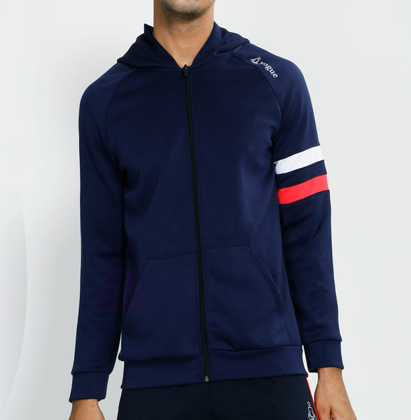 Blue Red White Armband Hooded Jacket