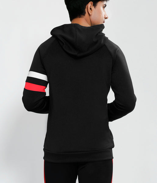 Black Red White Armband Hooded Jacket